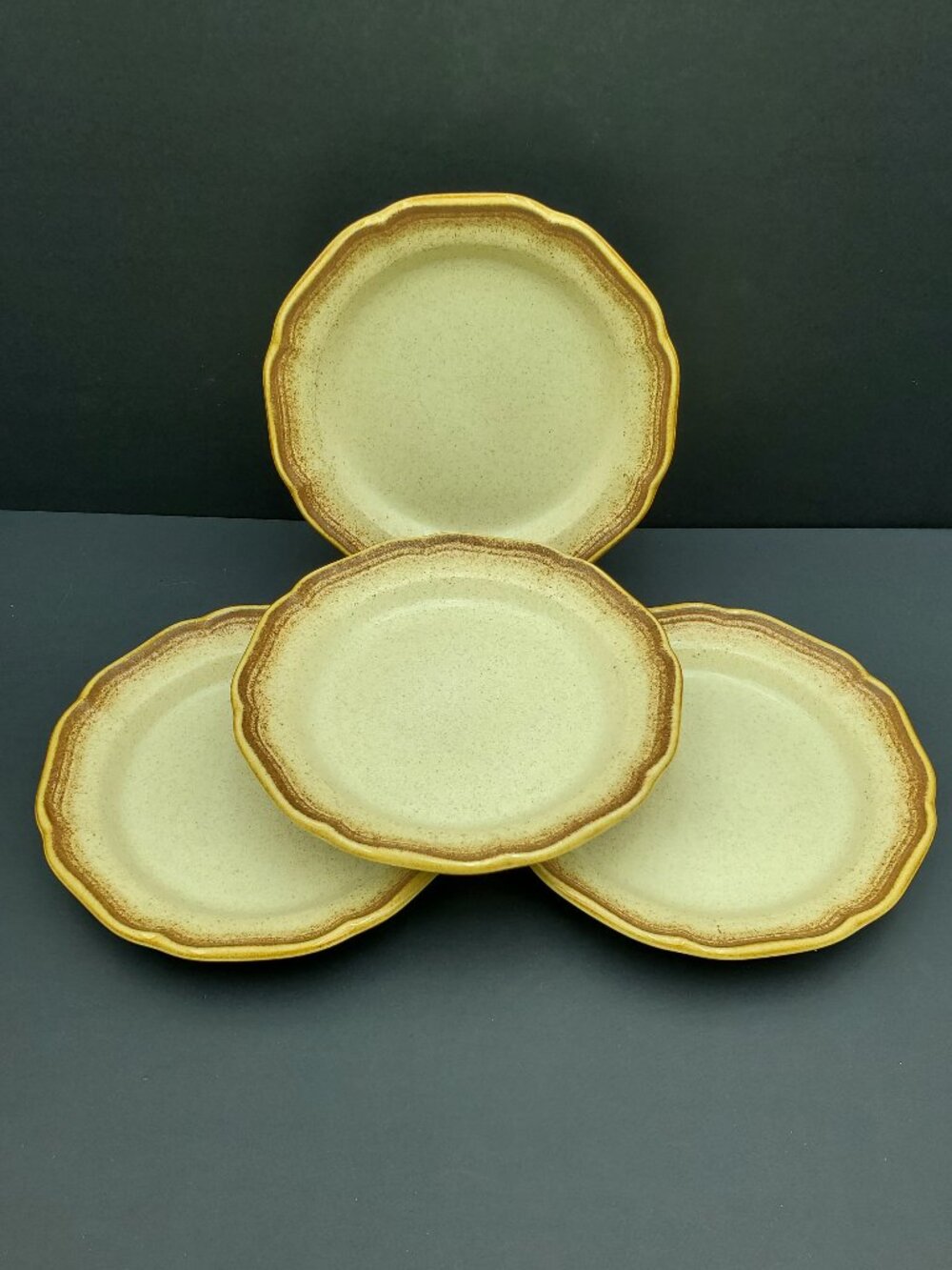 Mikasa Whole Wheat Salad Plates Tan Speckled Rimmed Stoneware Dessert Plates